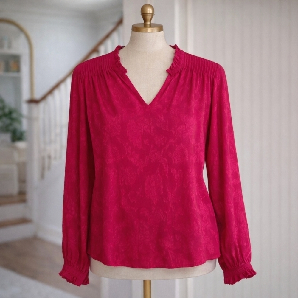 A Mtl Pink Fuchsia Frill Long Sleeve Blouse Large
